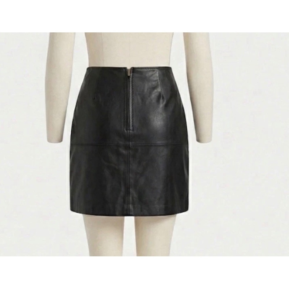 Newport News Genuine Leather Skirt Women's Size 10 Black Mini Pencil Career Chic